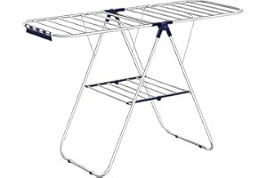 SONGMICS Clothes Drying Rack, with Bonus Sock Clips, Stainless Steel Gullwing Space-Saving Laundry Rack, Foldable for Easy Storage, Silver