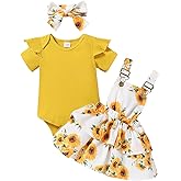 Tepuce Baby Girl Clothes Cute Summer Outfits Short Sleeve Romper Adjustable Floral Overall Dress Headband 3PCS