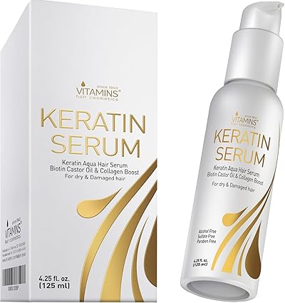 Vitamins Haar Serum Keratin Haarpflege - Biotin, Kollagen und Castor Oil Anti Frizz Haarserum - Kokosöl Hitzeschutz Finish Protein Treatment für kaputte trockene Haare