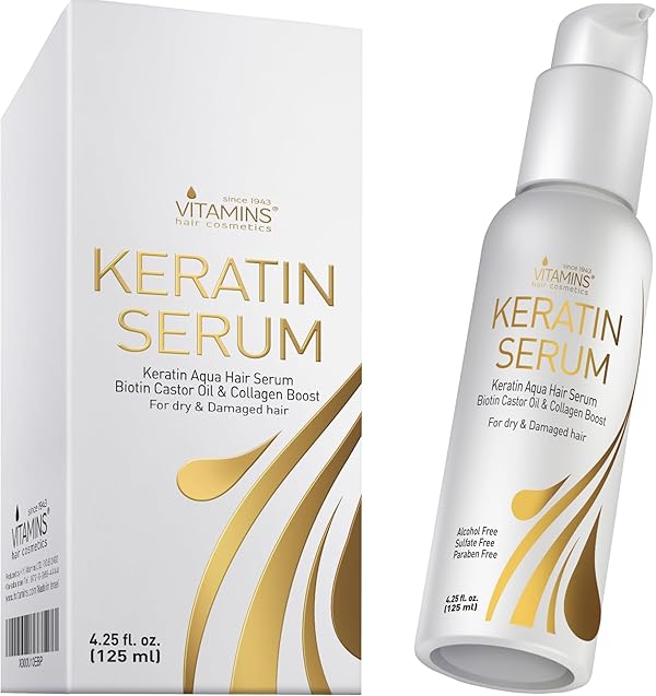 Vitamins Haar Serum Keratin Haarpflege - Biotin, Kollagen und Castor Oil Anti Frizz Haarserum - Kokosöl Hitzeschutz Finish Protein Treatment für kaputte trockene Haare