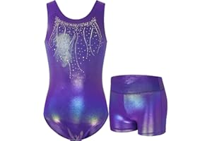 Nokecina Gymnastics Leotards for Girls Sparkly Tumbling Bodysuits with Shorts Athletic Activewear Sleeveless Dance Outfit
