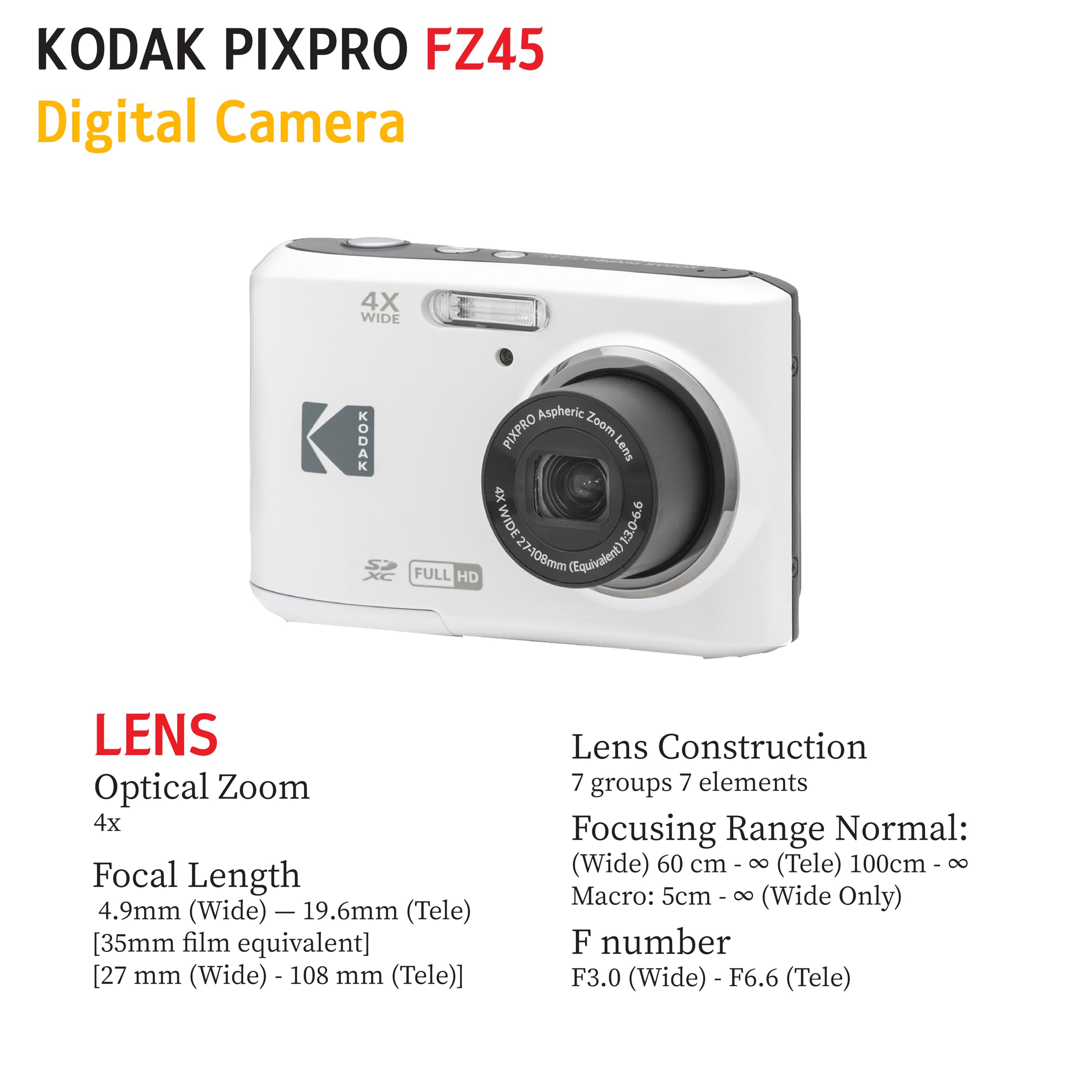 KODAK PIXPRO FZ45 16MP Digital Camera with 4X Optical Zoom 27mm Wide Angle and 2.7