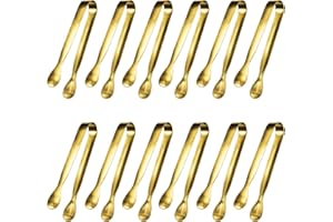 KangManLtd 12-Pack Mini Serving Tongs, 4" Food-Grade 304 Stainless Steel Appetizer Tongs in Gold for Tea Party & Coffee Bar