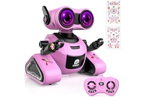 Yerloa Girls Robot Toys with 3D Stickers for 3-5, Baby Easter Toys Remote Control Robot Toy for Kids with Music and 4 Color LED Eyes, Singing, Dancing, Birthday for Boys Girls Aged 3 4 5 6 7 Year Old