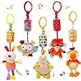 WILNARA Baby Hanging Toy Cartoon Animal Stuffed Rattle Bell Carseat Toys for 1-12 Months Baby Crib Stroller Pushchair （5 Pack）