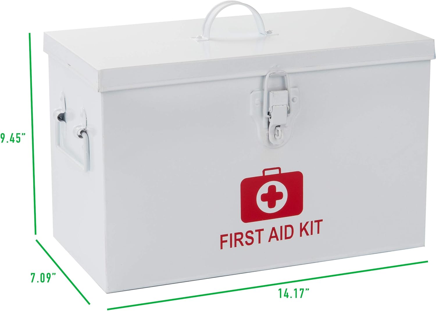 Mind Reader First Aid Storage Box, Galvanized Steel Container with Handles, Buckle Lock, Dividers for Medical Supplies, Bandages, Locking Medicine Tin, White: Health & Personal Care