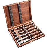 EZARC Wood Chisel Set, 6PCS 1/4-1 Inch CR-V Chisels with Wooden Case | Woodworking Carving Chisel Kit, CR-V Steel HRC60, Beech Handles, 25&deg; Bevel, Sharp Out of Box, Wooden Storage Case