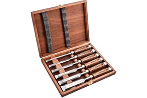 EZARC 6 Pieces Wood Chisel Tool Sets Woodworking Carving Chisel Kit with Premium Wooden Case for Carpenter Craftsman