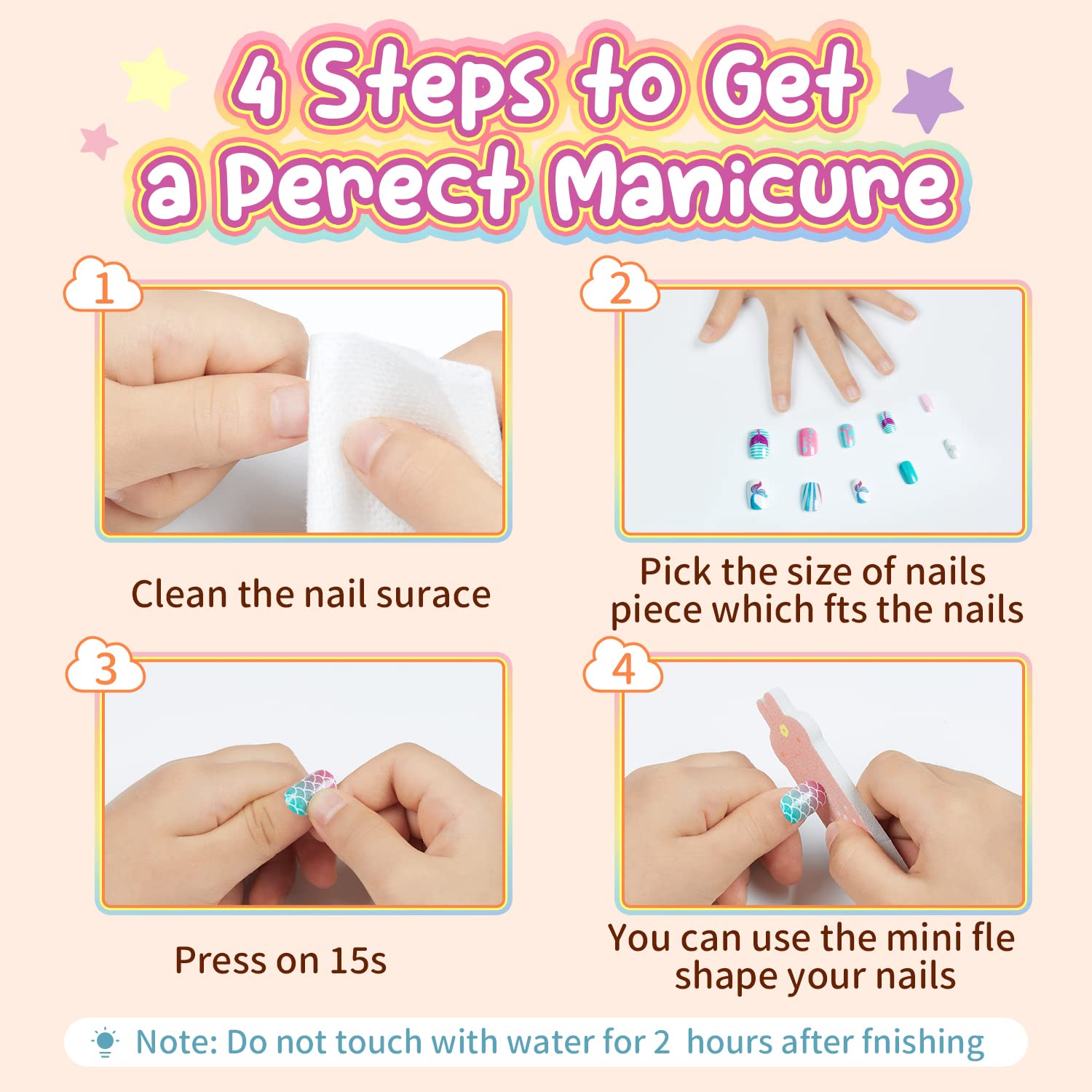 Modelones Press on Nails for Kids 144Pcs 6 Pack Children Acrylic Fake Nails Pre-glue Full Cover Glitter Gradient Color Mermaid Beach Short False Nail Art Kits Sets Easter Gifts for Kids Girls - Image 8