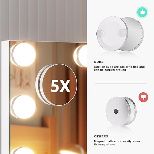 Hollywood Vanity Mirror With Lights - 11x14 Makeup Mirror With Dimmable Bulbs & Magnification