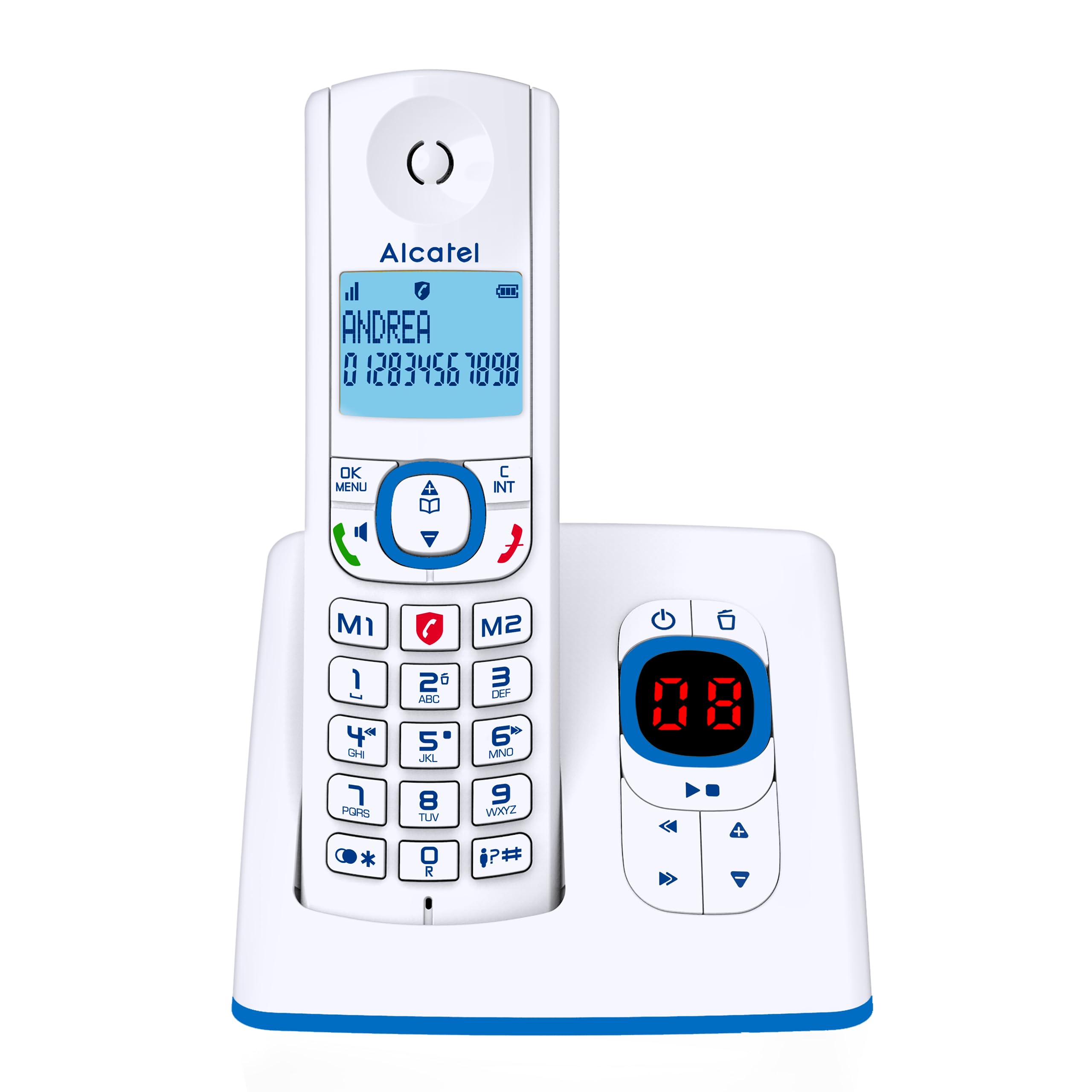 Alcatel F530 Voice, Téléphone Sans Fil Avec Répondeur, Blocage D'Appels, Mains Libres Et Deux Mémoires Directes Blanc/Bleu