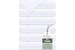 Royale Linens 6 Pack Bulk Flat Sheet Set - Top Sheets - Soft 1800 Microfiber - Wrinkle & Stain Resistant - for Hotel, Massage Table, Hospital, Dorm - Twin Flat Sheet Sold Separately (Twin, White)