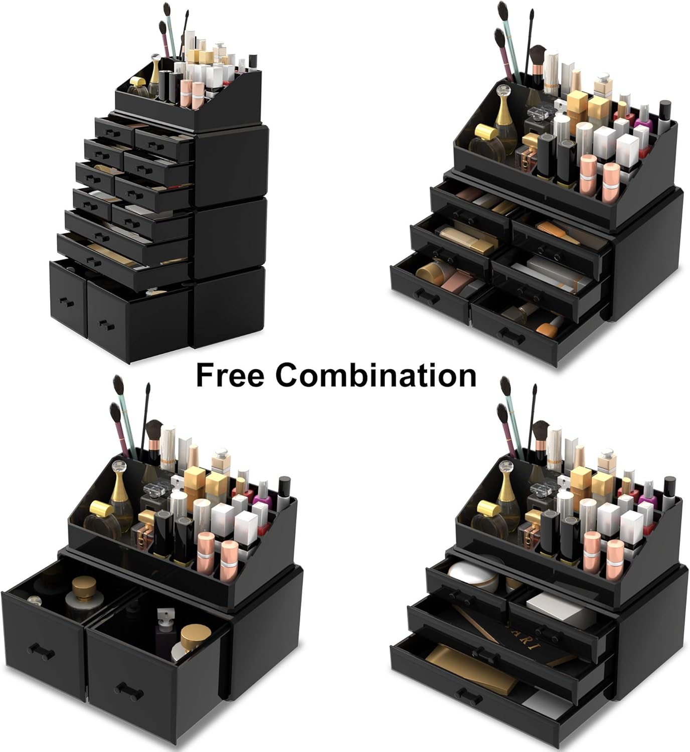 Readaeer Makeup Cosmetic Organizer Storage Drawers Display Boxes Case with 12 Drawers (Black): Home & Kitchen