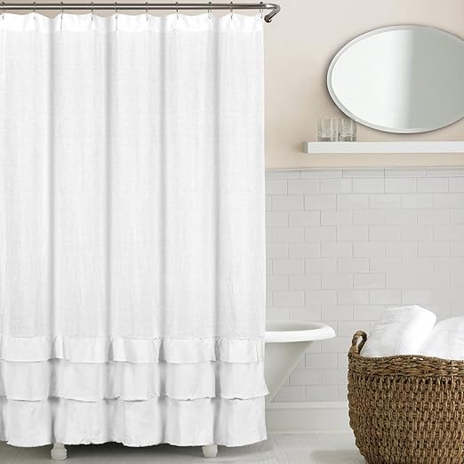Amazon Com Echelon Home Ruffled Washed Belgian Linen Shower