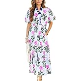 Wolddress Womens Summer Dresses 2026 Casual Puff Short Sleeve V Neck High Waist Flowy Long Maxi Dress