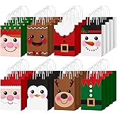 Yeaqee 80 Pcs Christmas Gift Bags with Handles Small Size Reusable Merry Christmas Kraft Goodie Holiday Gift Wrapping Paper Bags for Kids Party Supplies 8.3 x 5.9 x 3.15''