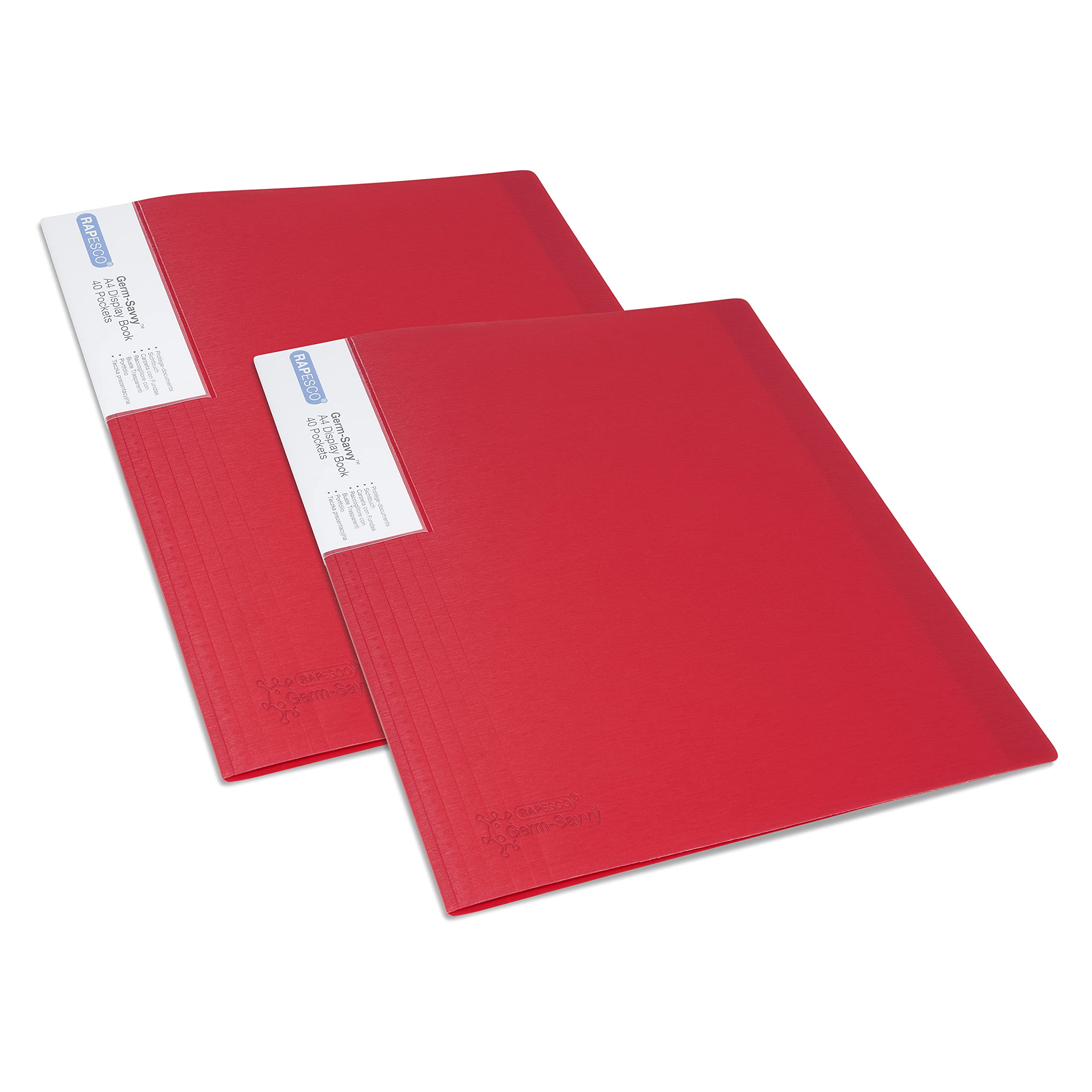 Rapesco 1676 Presentation Folder with Antibacterial Protection, 40 Pockets, A4, Red, Pack of 2