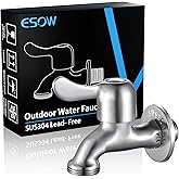 ESOW Outdoor Water Faucet SUS304 Lead- Free, Solid Irrigation Hose Bibb, 1/2 Inch MIP Connection x 3/4 Inch MHT Connection, F