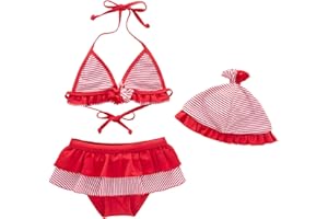 Infant Baby Girl Swimsuit 3Pcs Halter Tops Ruffle Bottoms Sun Hat Bikini Set Bathing Suit Swimwear