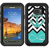 Protective Designer Vinyl Skin Decals / Stickers for OtterBox Defender Samsung Galaxy S7 ACTIVE Case -Infinite Love Teal Glitter Anchor Design Patterns - Only SKINS and NOT Case - by [TeleSkins]