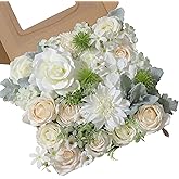 rongflower Artificial Flowers Combo Silk Mix Fake Flowers Leaf for DIY Wedding Bouquets Centerpieces Arrangements Party Baby Shower Home Decorations(Milk White)