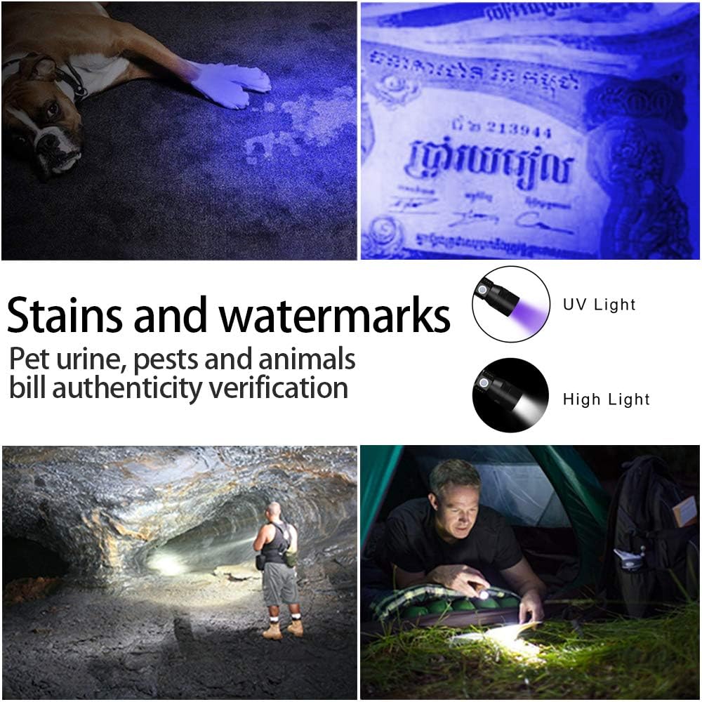 USB Rechargeable UV Flashlight, Zoomable Waterproof Tactical LED Torch, 2 in 1 UV Black Light with 1000 Lumens&7 Modes for Camping Biking Hiking Outdoor Family Emergency - - 
