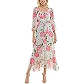 Maison Tara Womens Sweetheart Neck Faux Wrap Chiffon Maxi Dress