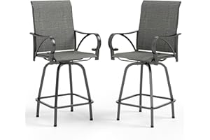 MFSTUDIO Outdoor Bar Stools Set of 2, Swivel Bar Height Patio Chairs Outdoor Barstools High Top Patio Swivel Bar Chairs with Armrest, Breathable Textilene, Grey