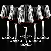 Acellegic Set of 6 Ribbed Wine Glasses, Stemmed Wine Glasses, Vintage Ribbed Glassware Sets for Red White, Champagne Sparkling Tasting, Cocktail, Anniversary, Dinner Party, Wedding(20 oz,Burgundy)