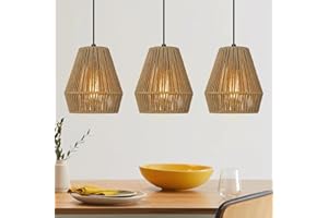 ELYONA 3 Pack Woven Pendant Lights, 7” Modern Boho Hanging Lamp with Handwoven Woven Rattan Shade, Adjustable Farmhouse Coastal Pendant Light Fixtures for Kitchen Island,Dining Room,Bar, Foyer Hallway