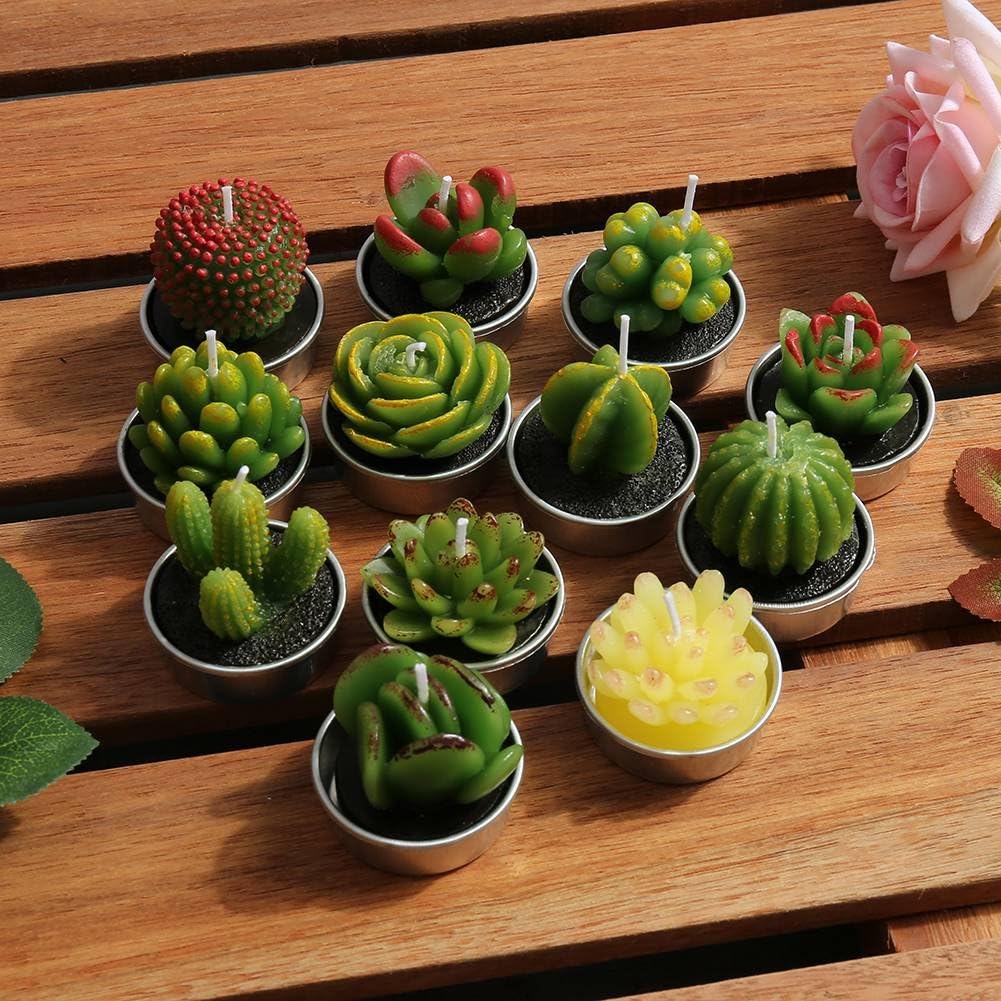 FANTESI 12 Pcs Cactus Candles, Handmade Cactus Succulent Cactus Tealight for Spa Home Party Wedding Decoration Gifts(Style 1) - Image 4