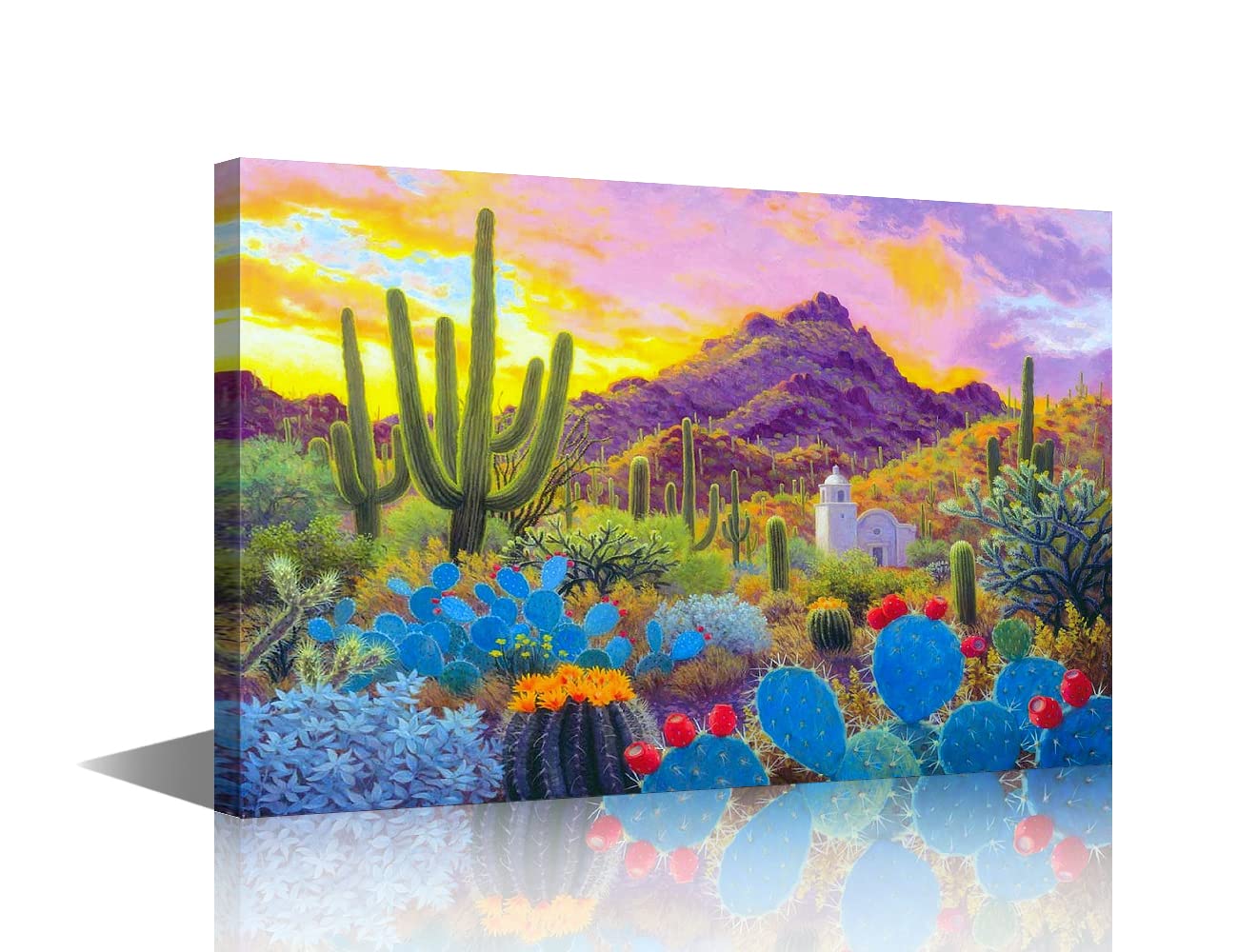 TISHIRON Wall Decor Cactus Kingdom Painting Canvas Wall Art Plant Picture Modern Home Decoration Living Room Bedroom Bathroom Framed and Stretch Ready to Hang 16x20inch (40x60cm) — image 1