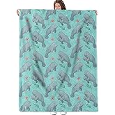 Cute Manatee Blanket, Flannel Throw Blanket Soft Cozy Lightweight Blankets for Adults Women Kids Home Decor for Sofa Couch Bed 60x50 Inch