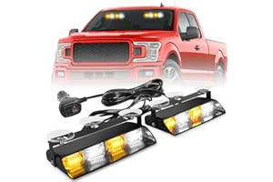 HLauto 2002L Emergency Dash Strobe Lights: Amber White Safety Lights, Flashing Warning Hazard Windshield Visor Traffic Light Bars for Trucks, Construction Vehicles (2x8.5 inch, 48LED)