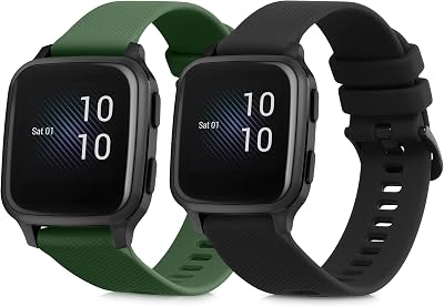kwmobile 2x Silicone Straps for Garmin Venu Sq Music/Sq Black Dark Green