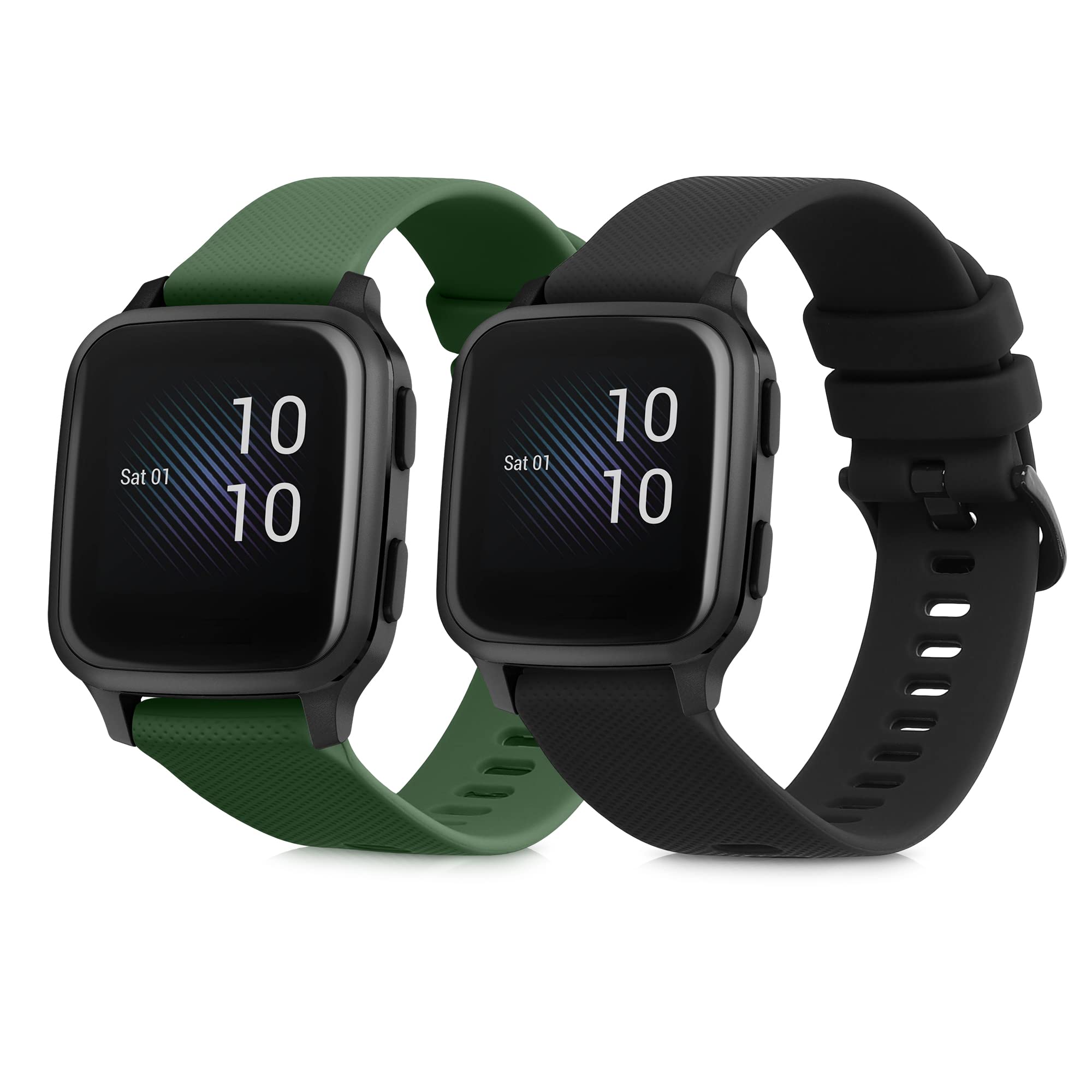 kwmobile 2x Straps for Garmin Venu Sq Music/Sq Watch Strap - Silicone Replacement Watch Strap Set - Replacement Bands Black/Dark Green