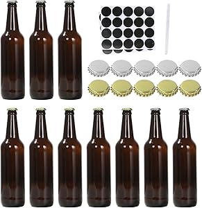 Beer Bottles, COMUDOT 500ML Personalized Amber Glass Wine Bottles, 10 PCS Creative Brown Beer Brewing Bottles with 10 Silver & 10 Gold Lids, Perfect for Home Brew, Drinks,Party