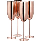 Oak & Steel - Set of 4 Rose Gold Champagne Flutes (10oz) Stainless Steel Stemmed Champagne Glass for Mimosa, Party Toasting, Gift for Bride & Grown, Wedding, Birthday, Anniversary, Christmas