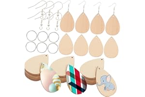 Beavorty 50pcs Wooden Earring Blank Pendant Diy Jewelry Making Kit with Pliers Open Hook Rings for Women Craft