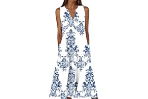 Sundresses for Women Summer Design Casual Sleeveless V Neck Dress with Spaghetti Straps Comfy Vacation Outfit Dress