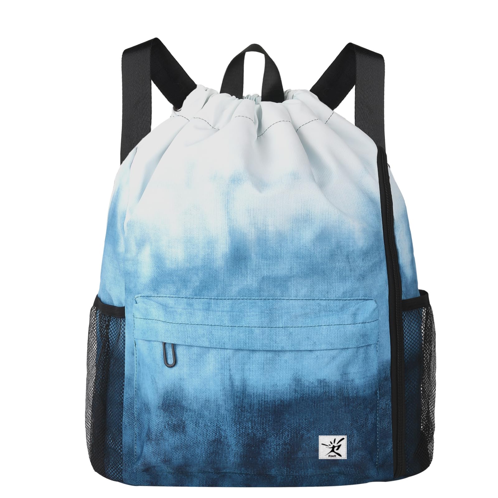 Photo 1 of Risefit Drawstring Backpack with Mesh Pockets String Gym Bag Sackpack Sandproof Water Resistant Beach Backpack for Men Women (Gradient Blue)