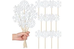 Vicenpal 24 Pcs Wooden Snowflakes Picks for Floral Arrangements Winter Wonderland Decorations White Snowflake Centerpieces Decorative Pick for Vase DIY Crafts Home Party Holiday Decor