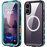 hoilgyes IP68 Waterproof Case for iPhone 17, MagSafe Compatible, Teal | Built-in screen protector, shock-resistant silicone, wireless charge, focus slider for clear underwater photos