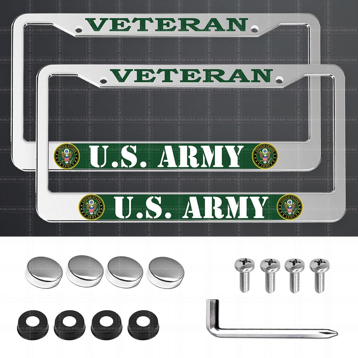 Photo 1 of 2 Pack Veteran License Plate Frames for US Army, Silver Universal Aluminum Front and Rear Retired License Plate Holder