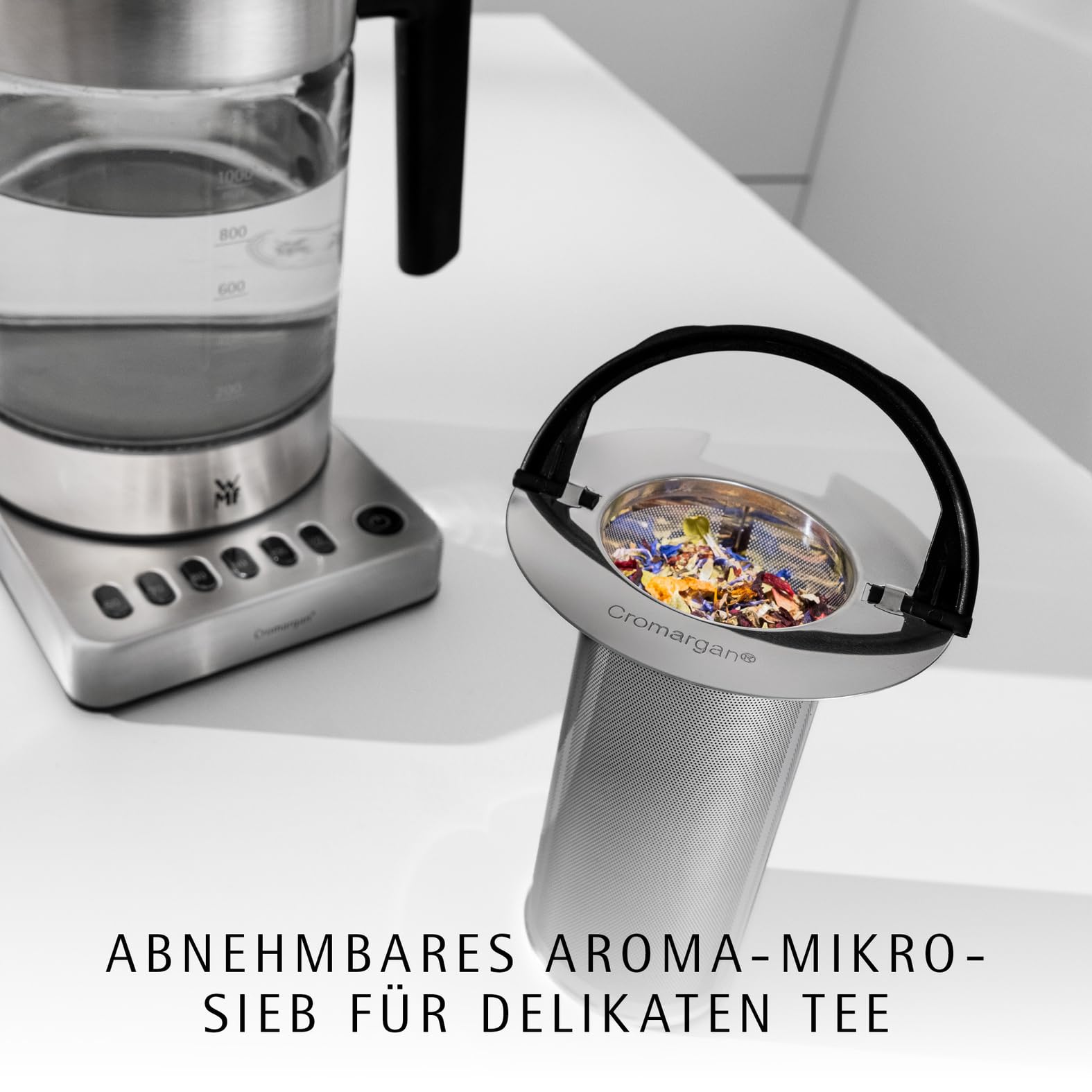 WMF Küchenminis 2 in 1 Vario Wasserkocher mit Temperatureinstellung, 1,0l, 1900 W, Teekocher Glas mit Teebeutelhalter und Sieb 5