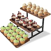 NANXITU 3 Tier Cupcake Stand for 50 Cupcakes,Wood Metal Riser Dessert Table Display Stand,Rustic Stepped Cupcake Ladder Tiered Tray Stand for Party Farmhouse Wedding Birthday Graduation