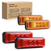Nilight 4PCS 3.9 Inch Amber Red LED Side Marker Lights for Trailer Truck | 3 LED 12V Clearance indicator lamps front rear waterproof sealed surface mount lights for RV Camper Boat Bus