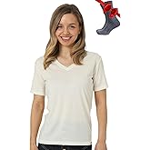 Lightweight Merino Wool Women’s Sport T-Shirt and Socks (Medium, Creamy White V-Neck)