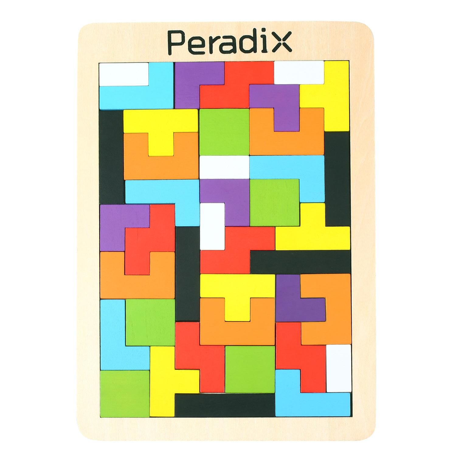 Wooden Tetris Jigsaw Puzzle Brain Teaser Tangram Board Game Toys Colorful Building Blocks for Toddlers Imagination Education by Peradix