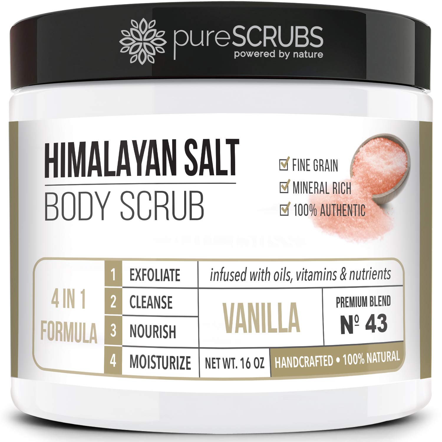 pureSCRUBS Premium Pink Himalayan Salt Body Scrub Set - Lg 16oz LAVENDER SCRUB, Organic Essential Oils & Nutrients INCLUDES Wooden Stirring Spoon, Loofah & Mini Exfoliating Bar : Beauty